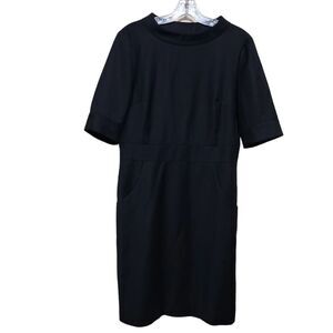 J Crew Wool Black Retro Jackie O style work sheath dress w button detail Sz 6